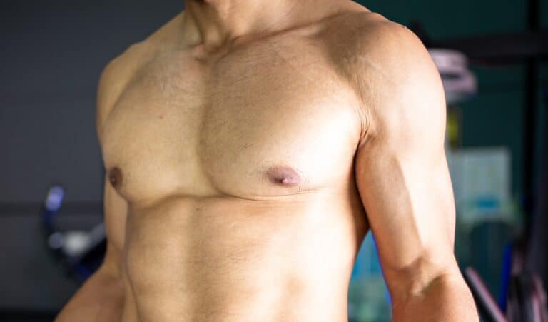 close up of a muscular man's chest